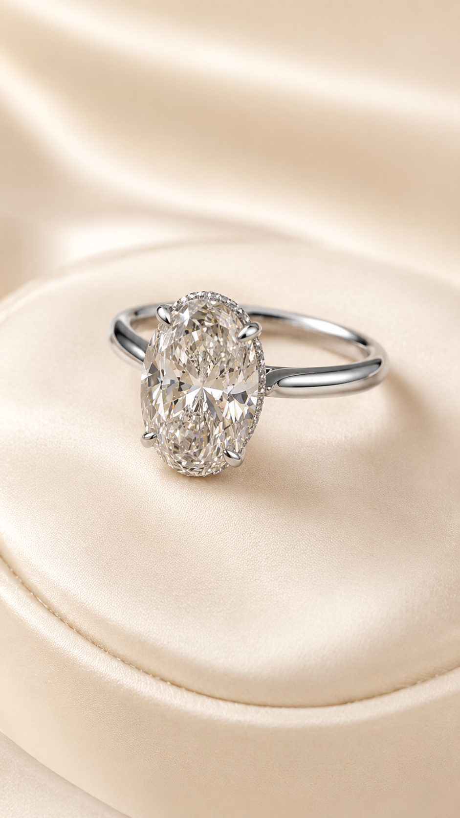 Aura 3 Carat Oval Lab-Grown Diamond Hidden Halo Ring in 18K White Gold lifestyle display