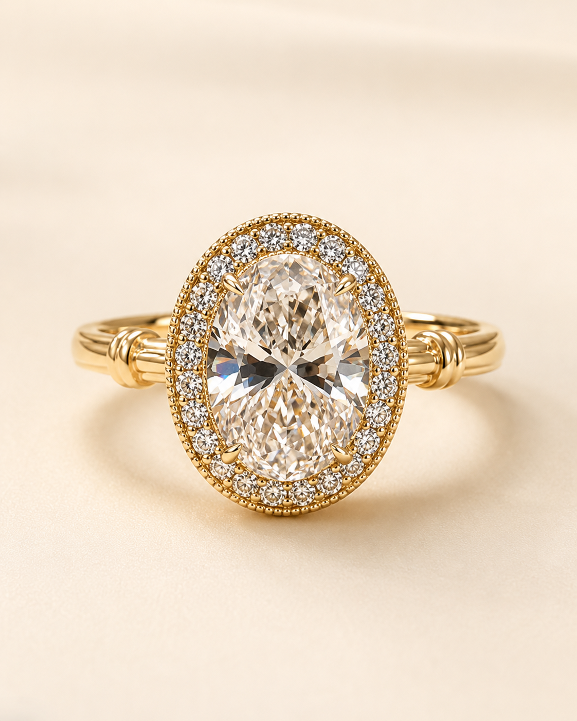 Aurelia Roman Halo 3 Carat Oval Lab-Grown Diamond Ring in 18K Yellow Gold