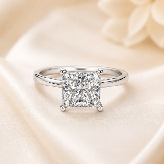 Elmivra 2ct princess cut lab-grown diamond ring in 18K white gold front view