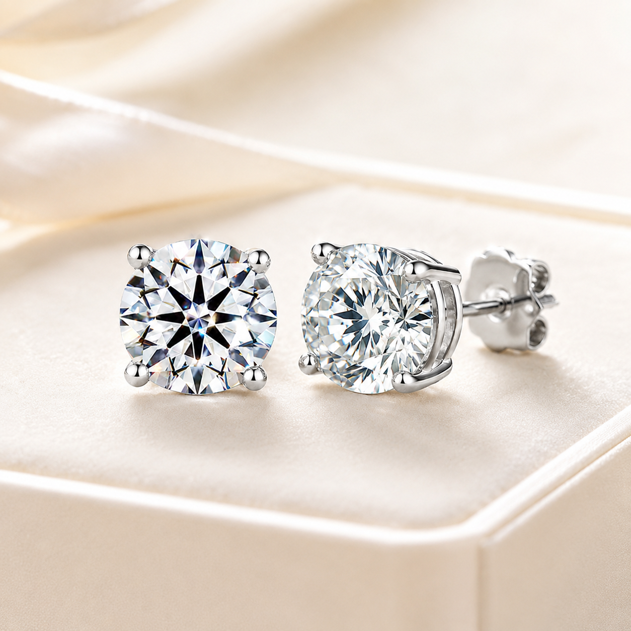 Elmivra 2 CTW round lab-grown diamond stud earrings in PT950 platinum lifestyle view