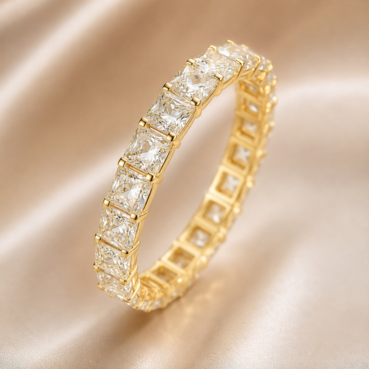 Elmivra princess cut lab-grown diamond stacking ring and anniversary band lifestyle view