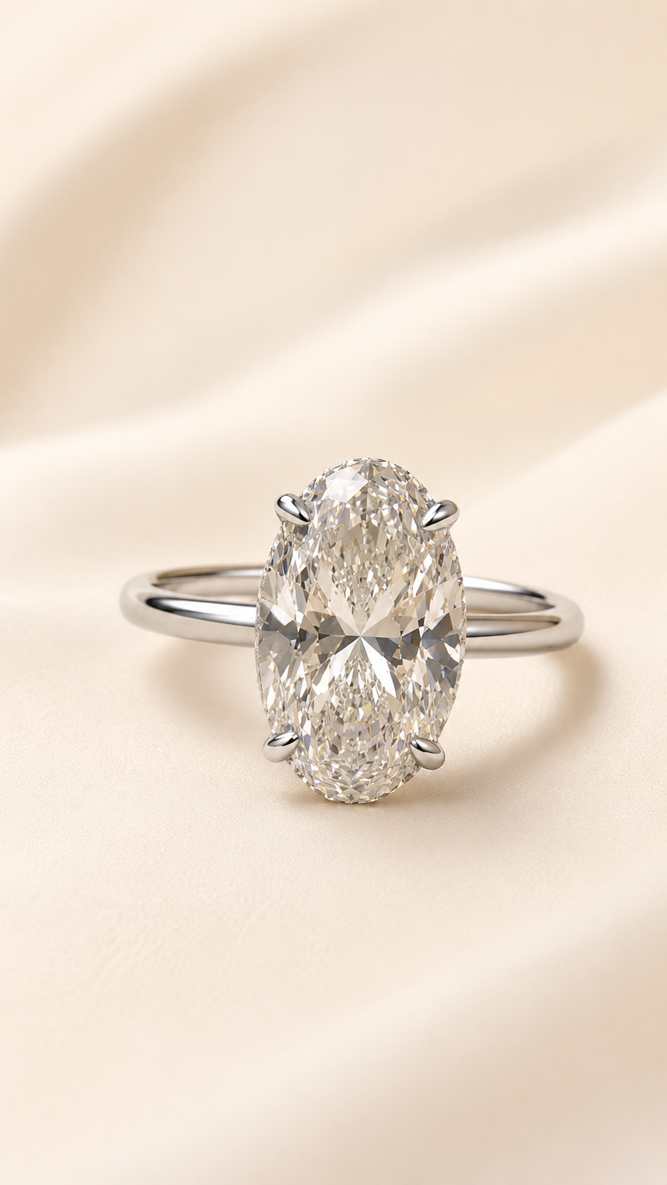 Aura 3 Carat Oval Lab-Grown Diamond Hidden Halo Ring in 18K White Gold front view