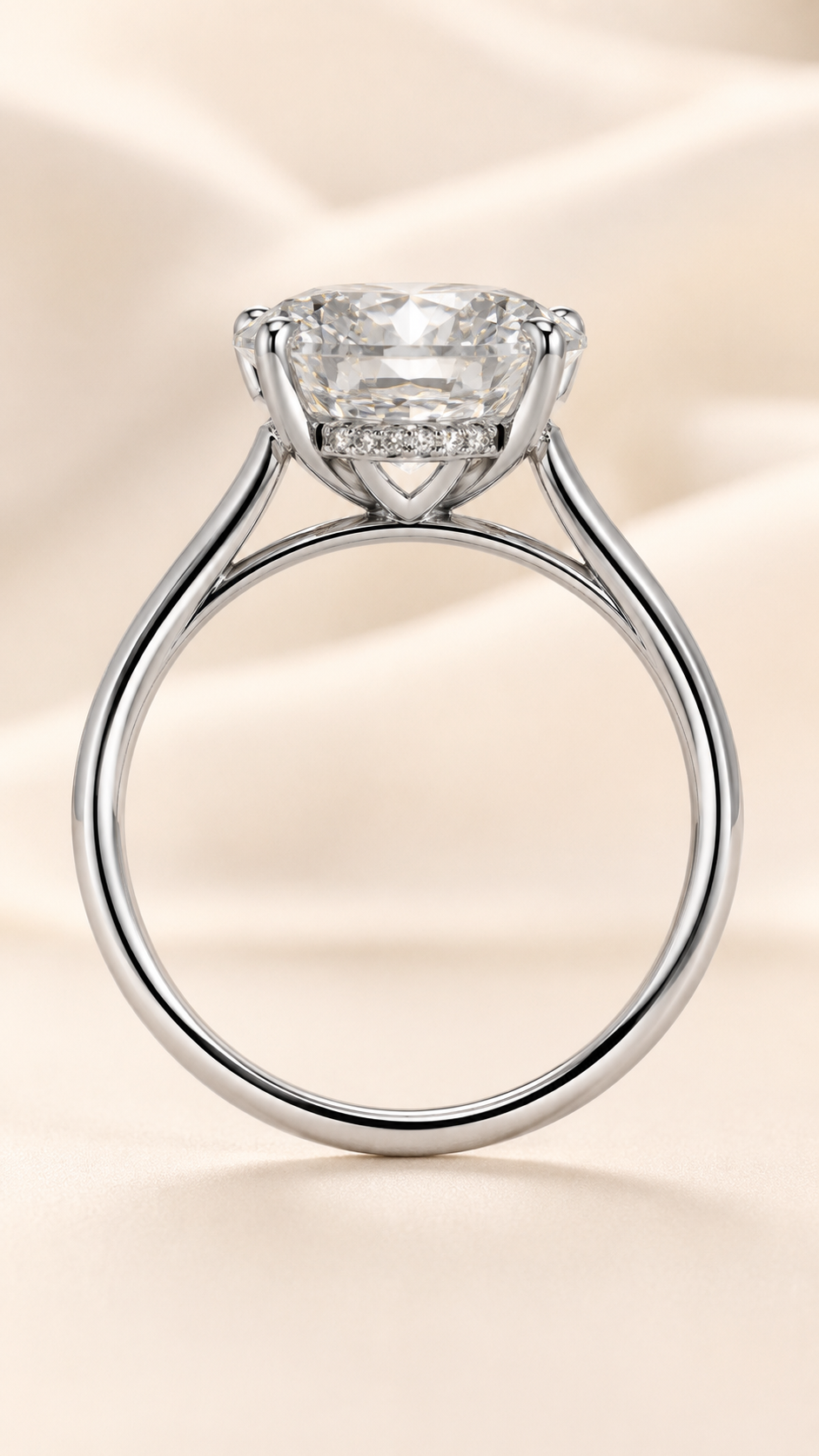 Aura 3 Carat Oval Lab-Grown Diamond Hidden Halo Ring in 18K White Gold side detail view