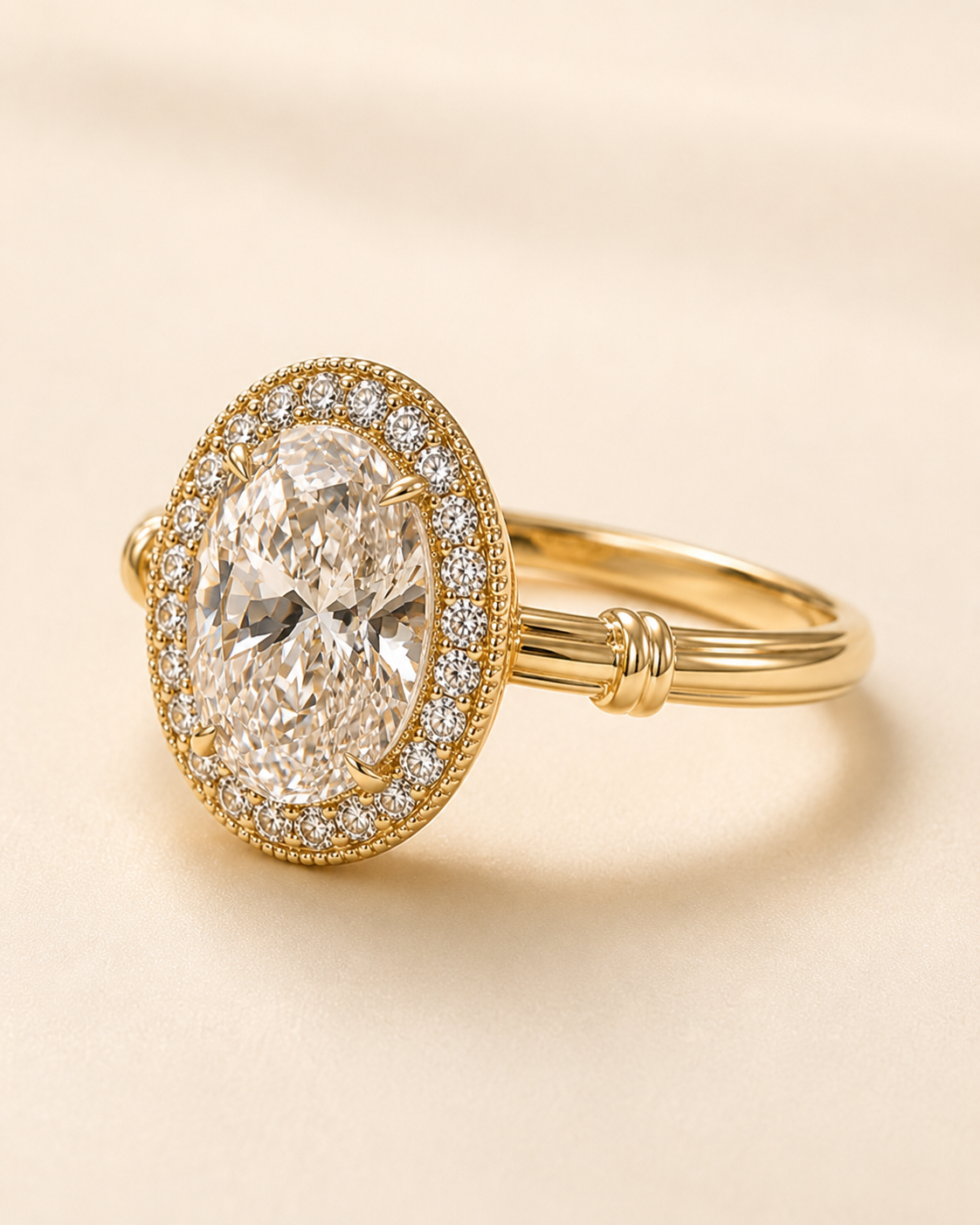 Aurelia Roman Halo ring angle view showing Roman-inspired halo details