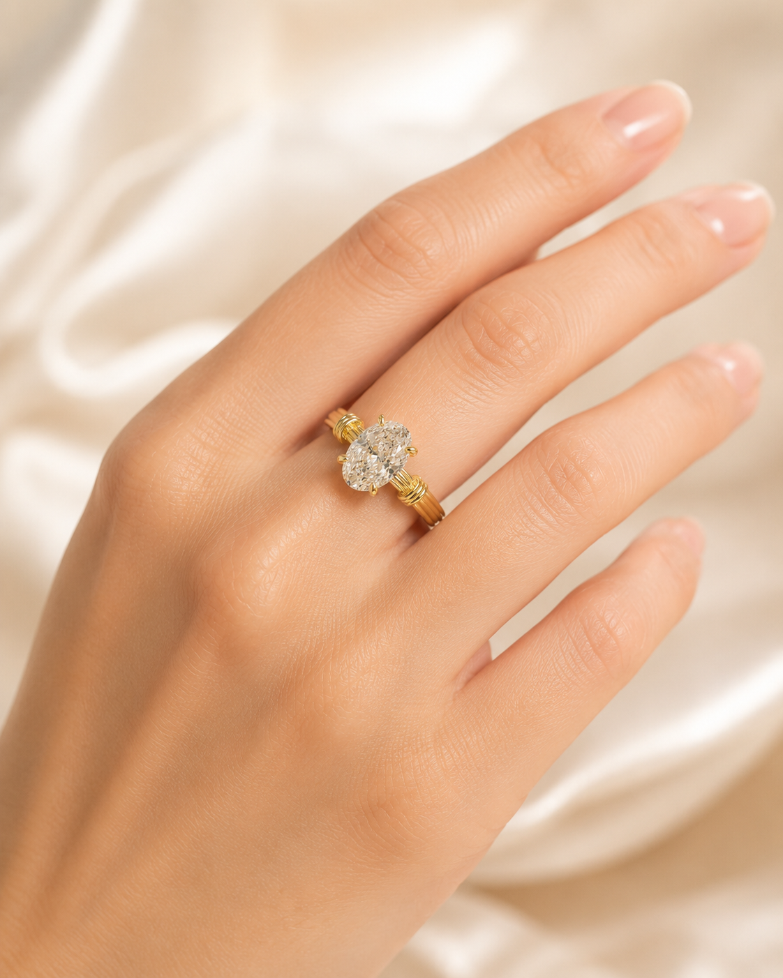 Aurelia Roman Oval 2 carat lab-grown diamond ring model wearing image