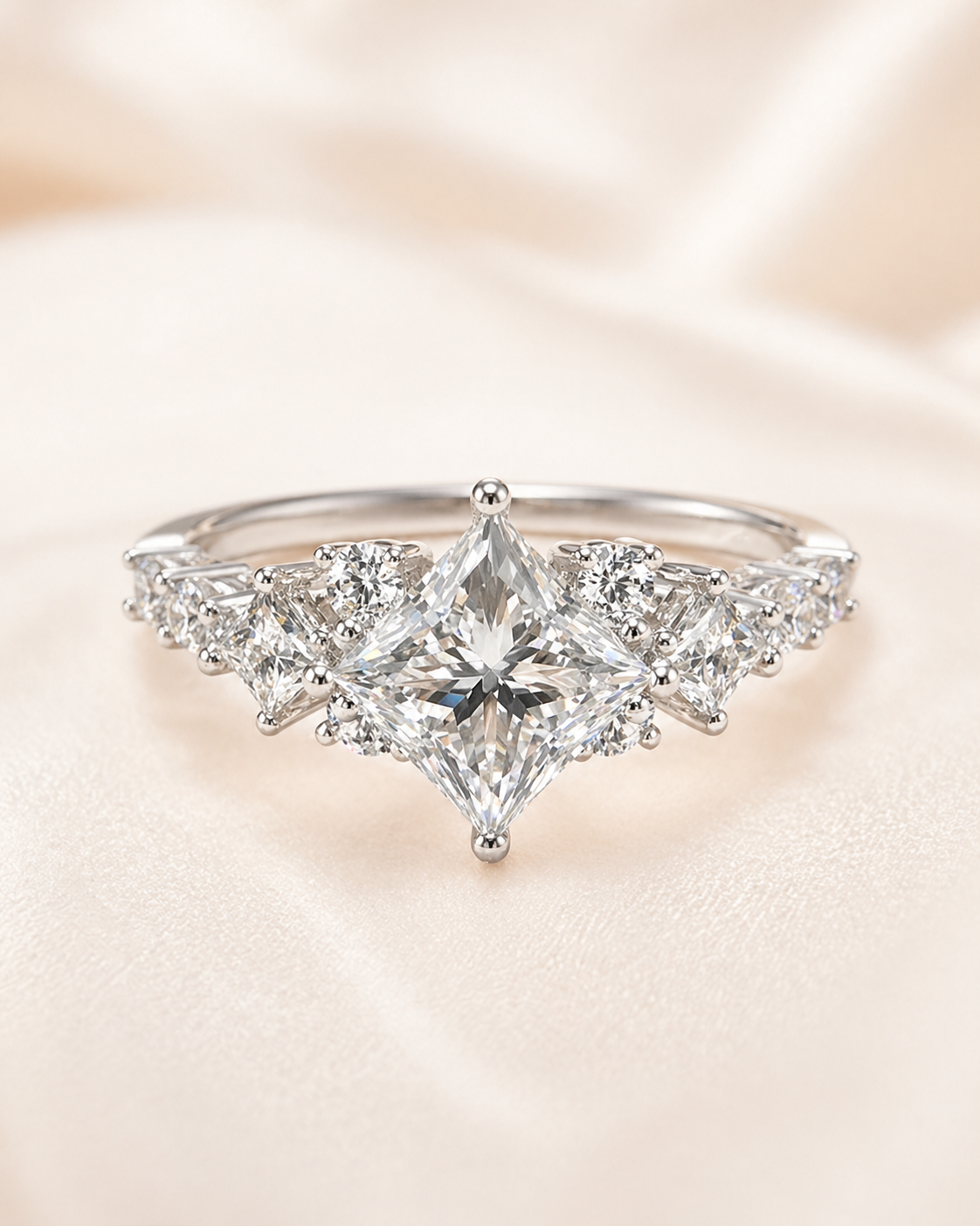 Elmivra Aurora Crown 1 carat princess lab-grown diamond ring in 18K white gold