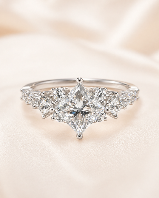 Elmivra Aurora Crown 1 carat princess lab-grown diamond ring in 18K white gold