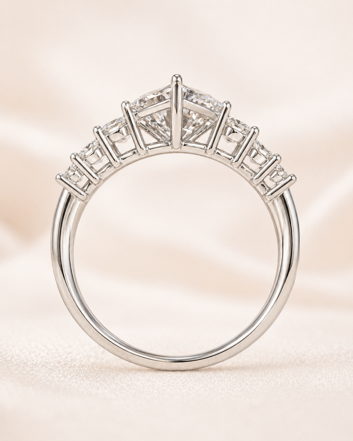 Side detail of Aurora Crown lab-grown diamond ring in 18K white gold