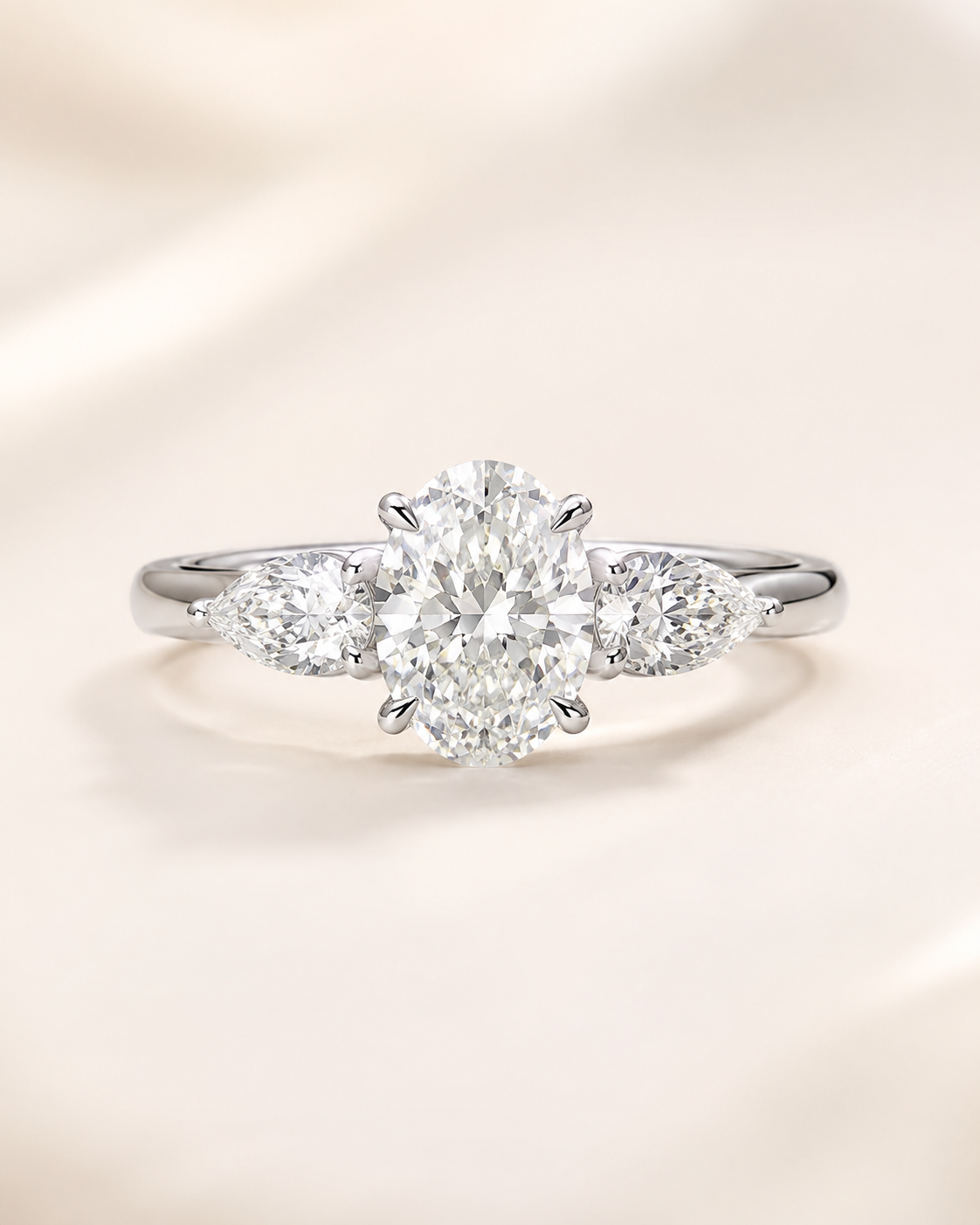 Celeste Three-Stone 2 carat oval lab-grown diamond ring in 18K white gold main image
