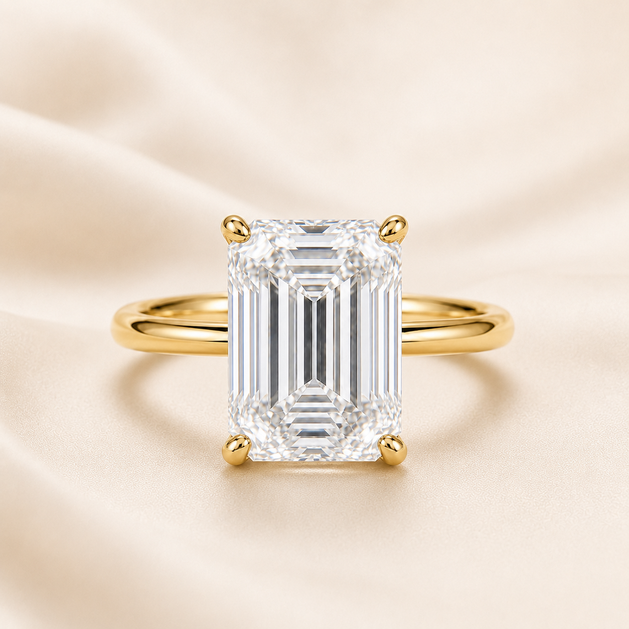 Elmivra 5ct emerald cut lab-grown diamond solitaire ring in 18K yellow gold front view