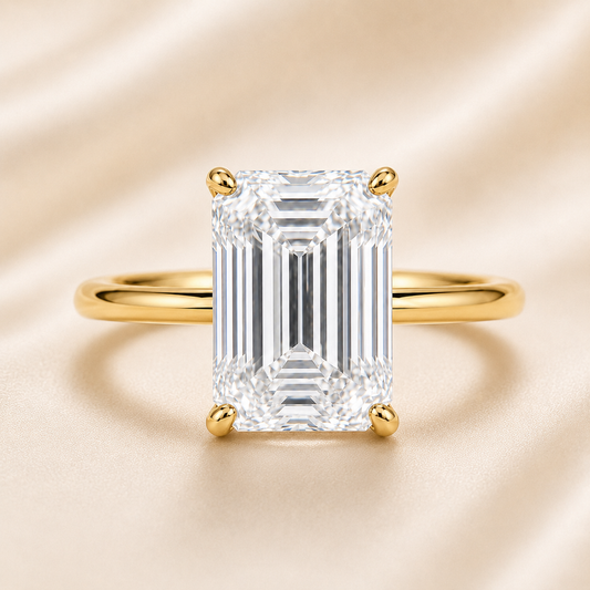 Elmivra 5ct emerald cut lab-grown diamond solitaire ring in 18K yellow gold main view
