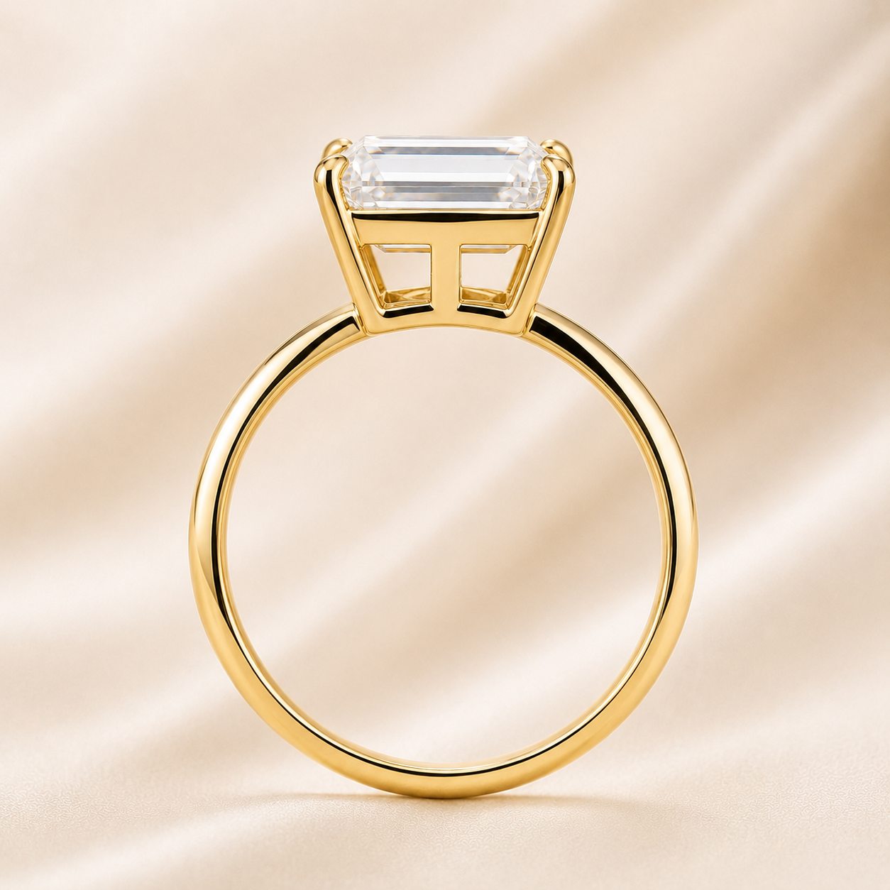 Elmivra 5ct emerald cut lab-grown diamond ring with four-prong solitaire setting side detail