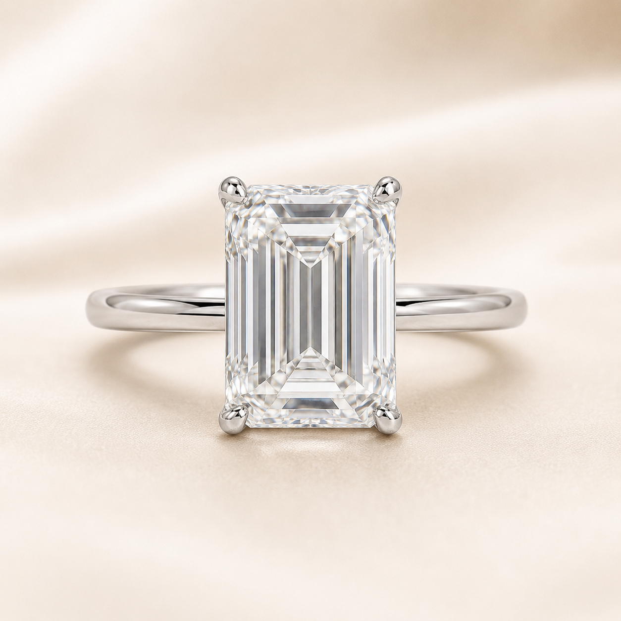 5 carat emerald cut lab-grown diamond solitaire ring in 18K white gold main view