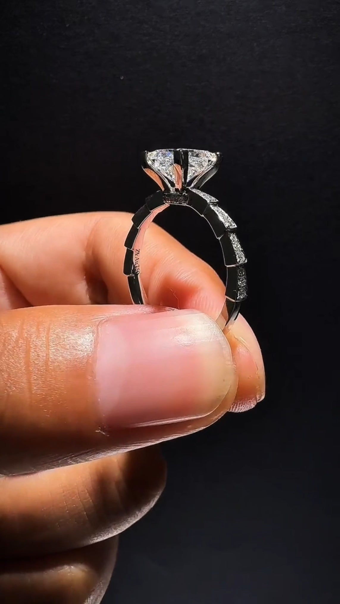 Elmivra 2 carat princess-cut IGI-certified lab-grown diamond ring with diamond band angled view
