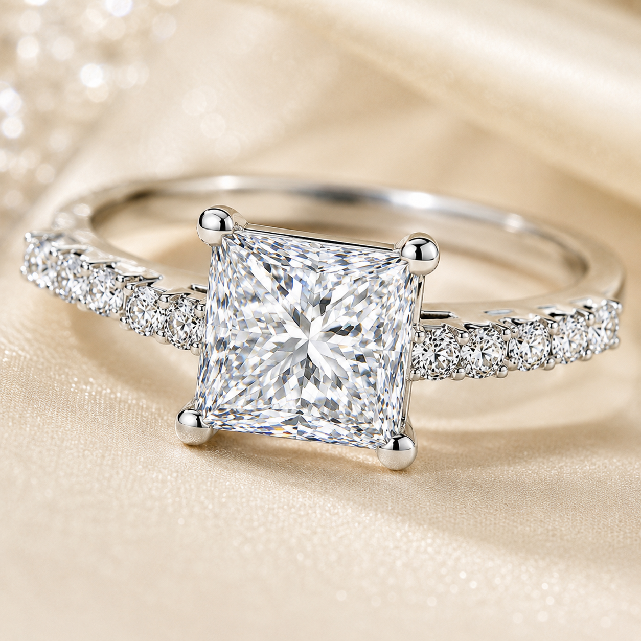 Elmivra 2ct D VVS2 princess-cut lab-grown diamond ring in 18K white gold close-up
