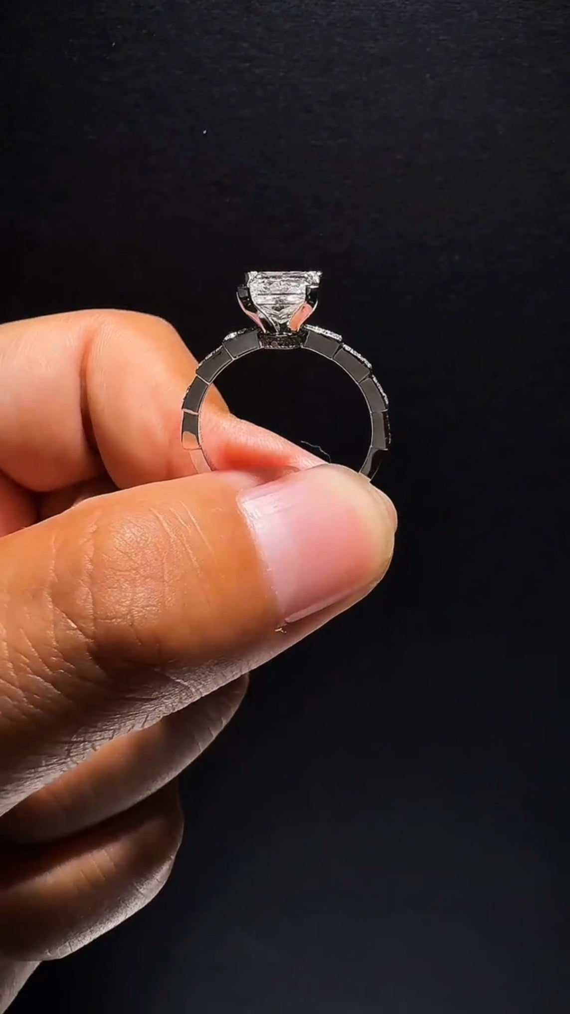 Elmivra 2ct princess-cut lab-grown diamond ring with elevated open gallery side detail