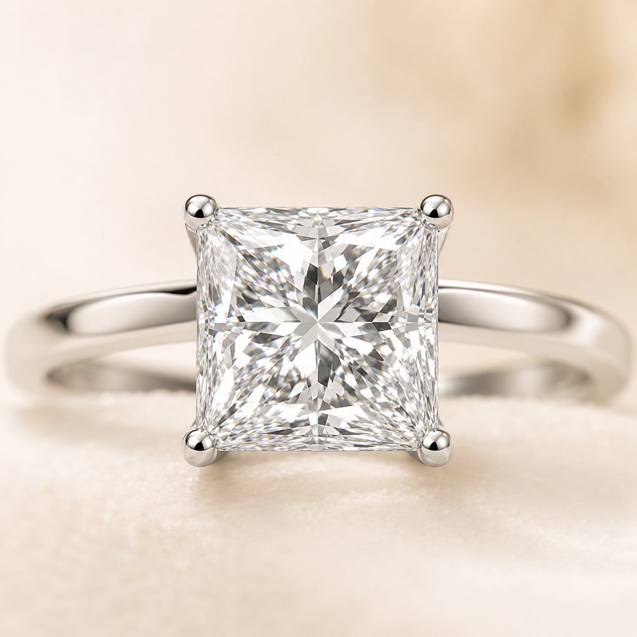 Elmivra 2 carat D VVS2 princess cut lab-grown diamond ring in 18K white gold close-up