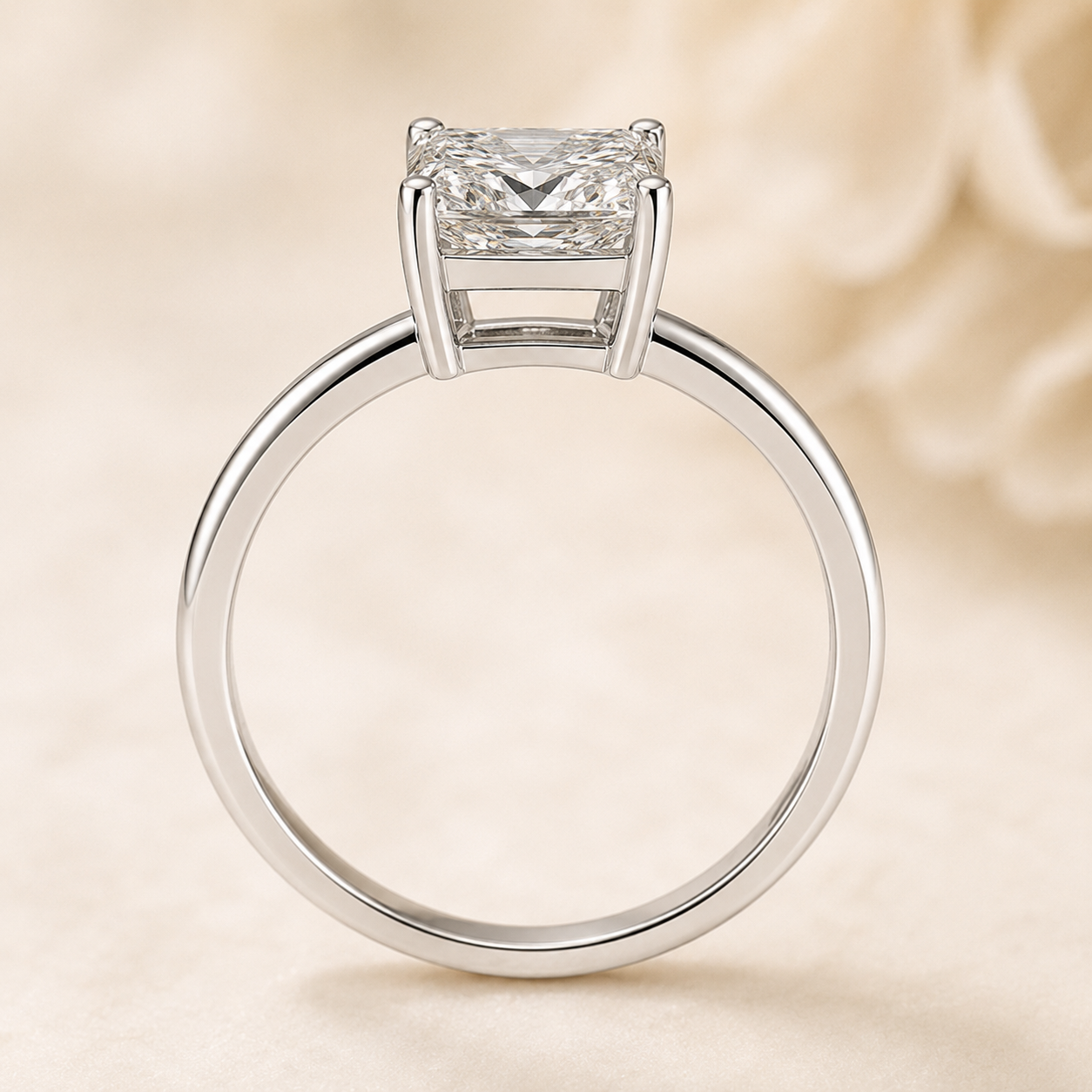 Elmivra 2ct princess cut lab-grown diamond ring with elevated open gallery side detail
