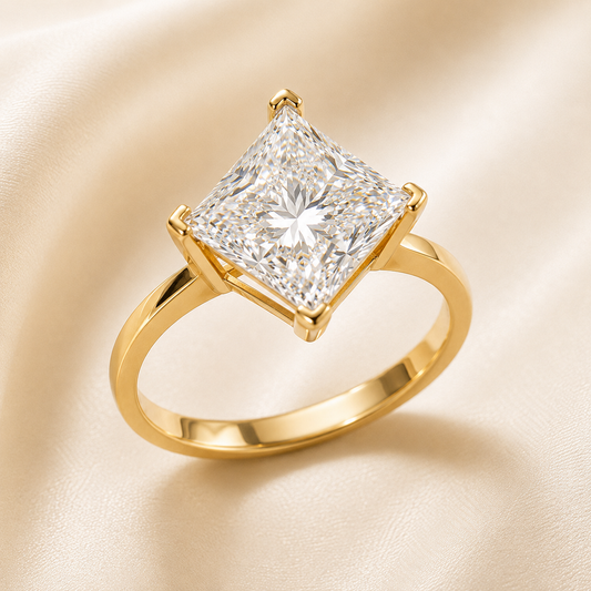 Elmivra 3 carat princess cut IGI-certified lab-grown diamond solitaire ring angled view