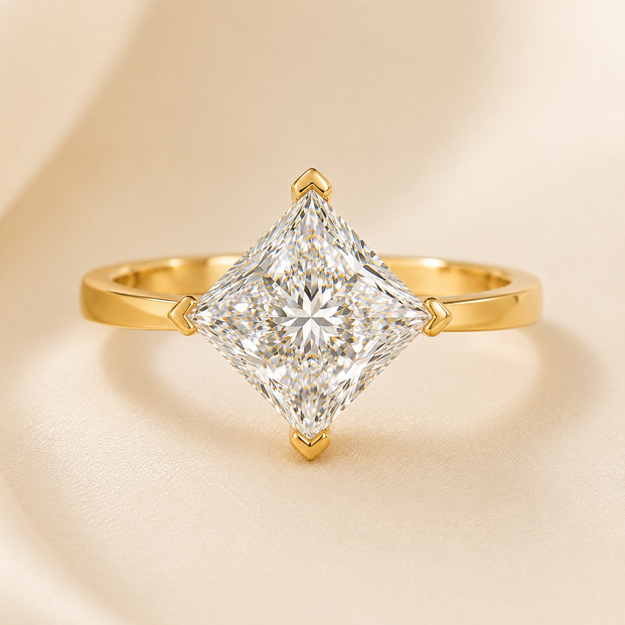 Elmivra 3ct princess cut lab-grown diamond ring in 18K yellow gold main view