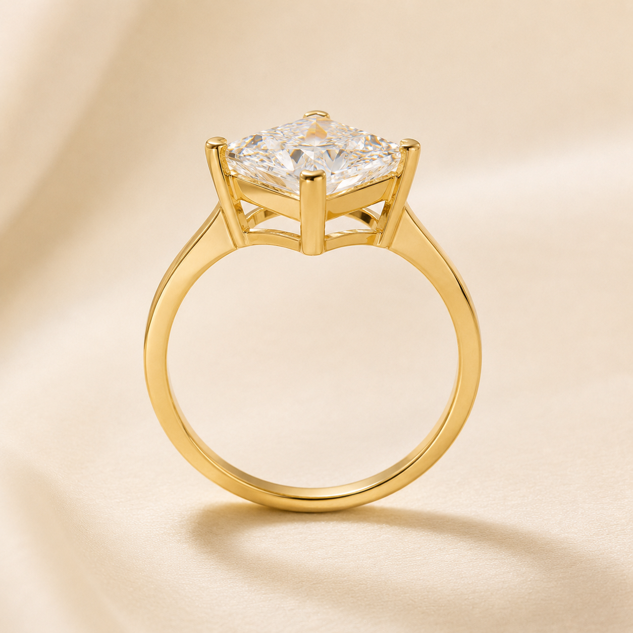 Elmivra 3ct princess cut lab-grown diamond ring with elevated open gallery side detail