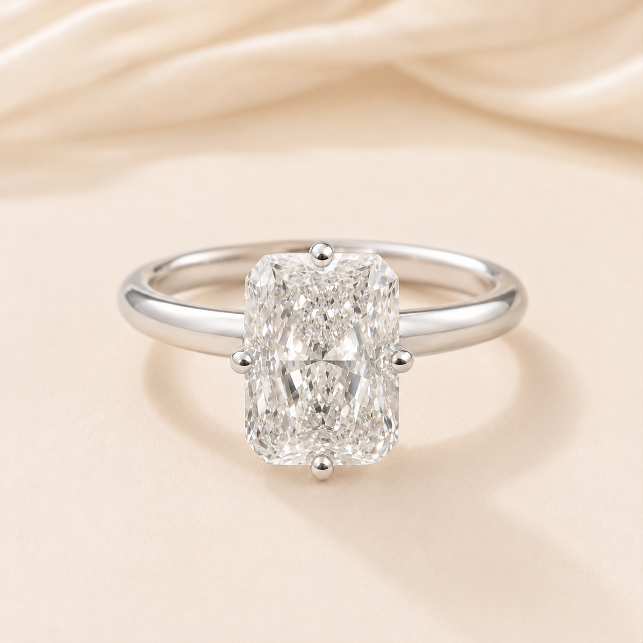 Essential Radiant Four-Prong Solitaire Ring 3 Carat Lab-Grown Diamond in 18K White Gold