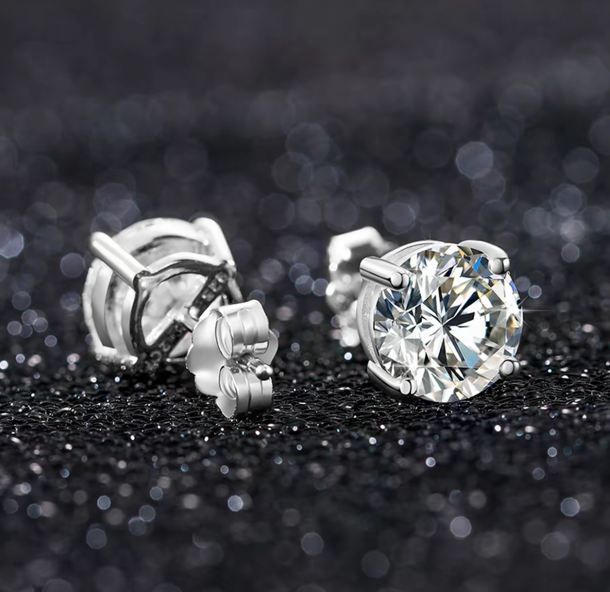 Elmivra 2 CTW round lab-grown diamond stud earrings in PT950 platinum angled view