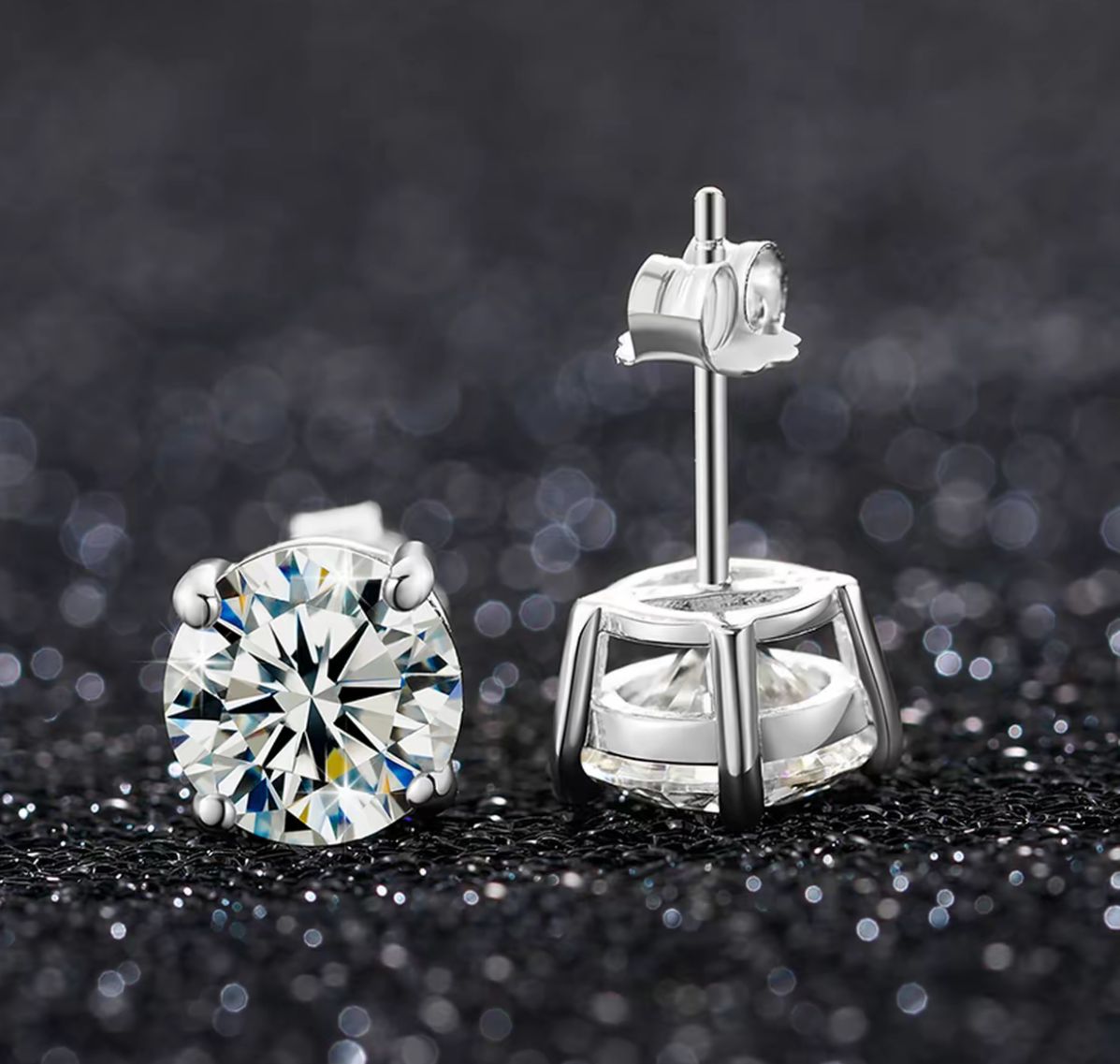 Elmivra 2 CTW D VVS2 round lab-grown diamond stud earrings close-up in PT950 platinum