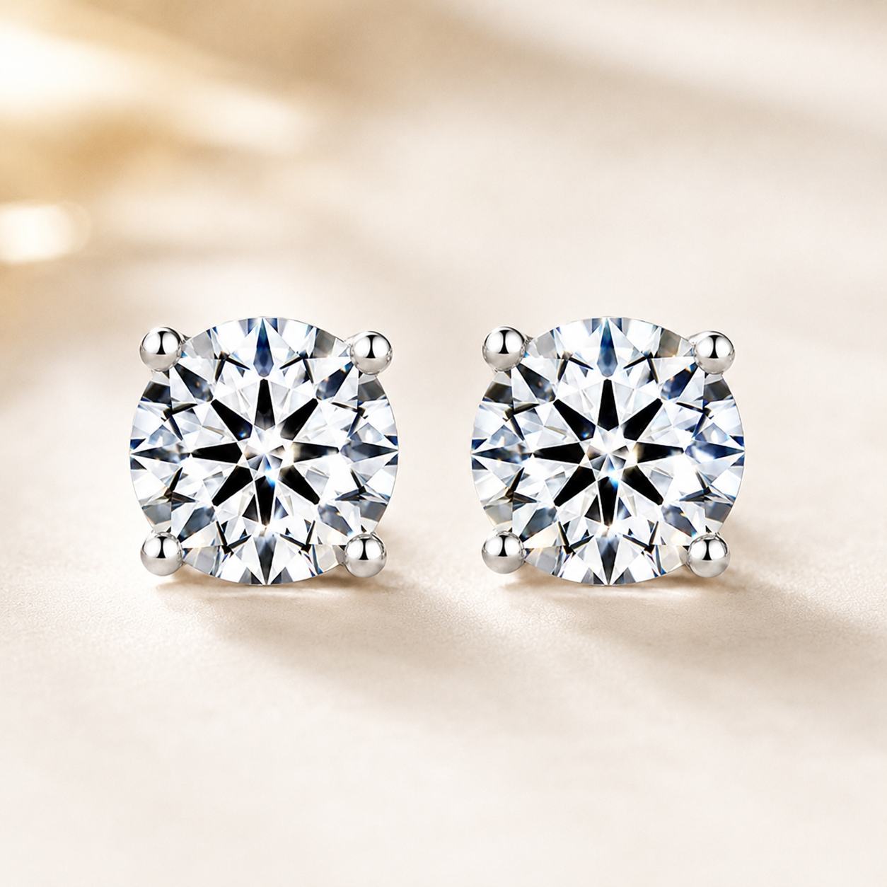 Elmivra 2 carat total round IGI-certified lab-grown diamond stud earrings in PT950 platinum front view