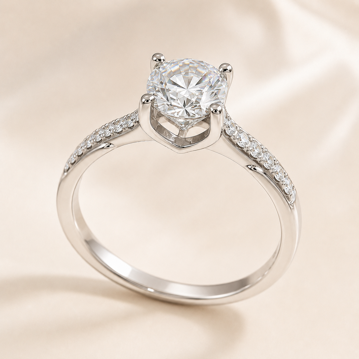 Elmivra 1 carat D VVS1 round lab-grown diamond ring in 18K white gold close-up