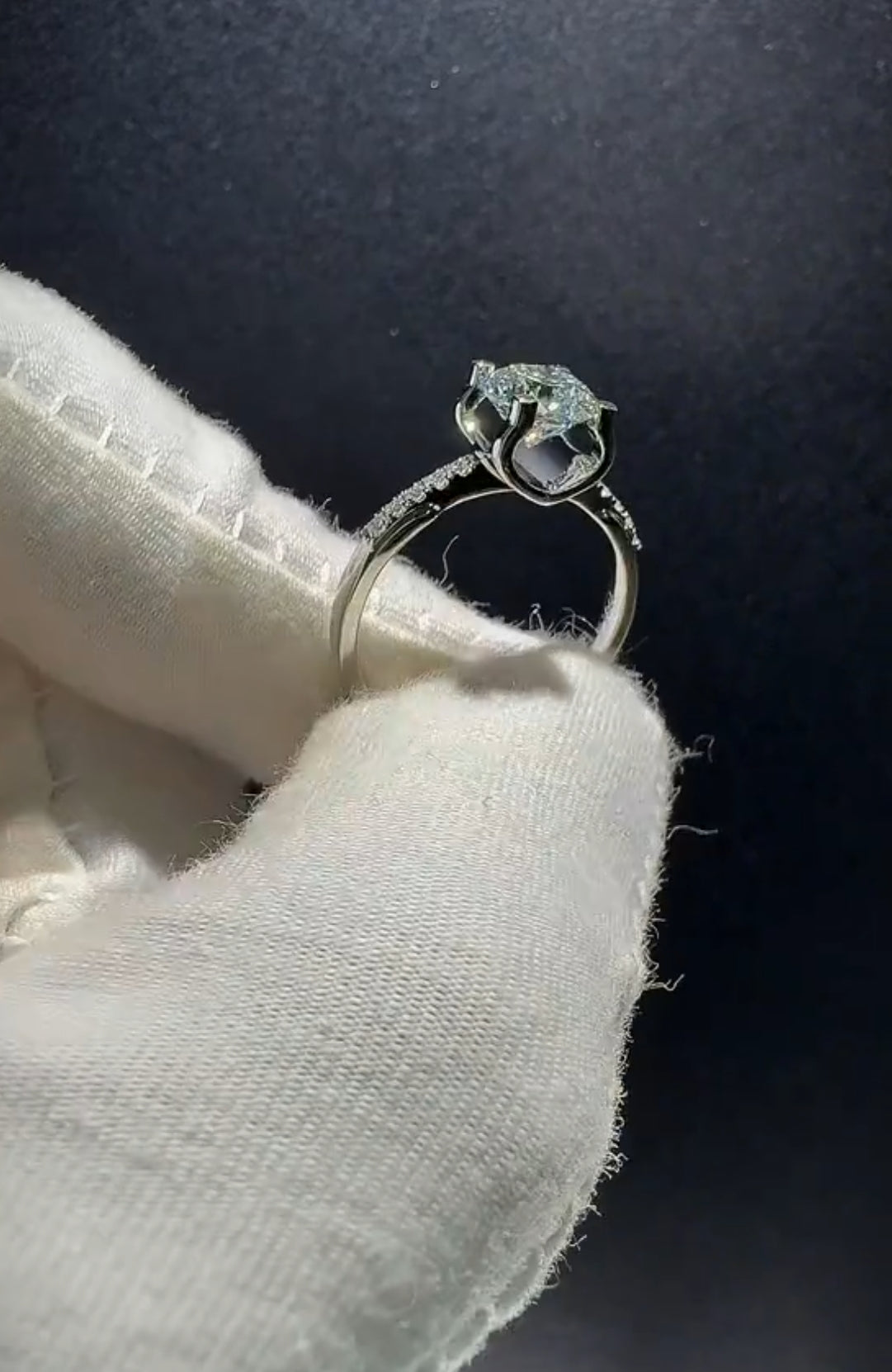 Elmivra 1ct round lab-grown diamond horn pavé solitaire ring in 18K white gold lifestyle view