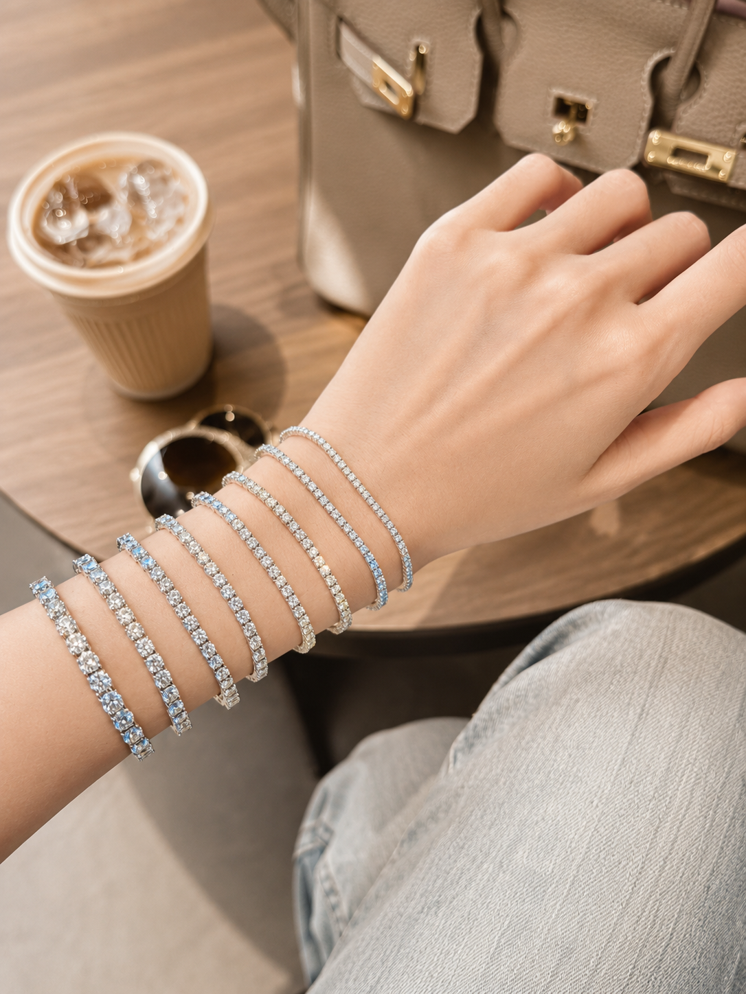 Elmivra 18K white gold lab-grown diamond tennis bracelet daily wear lifestyle view
