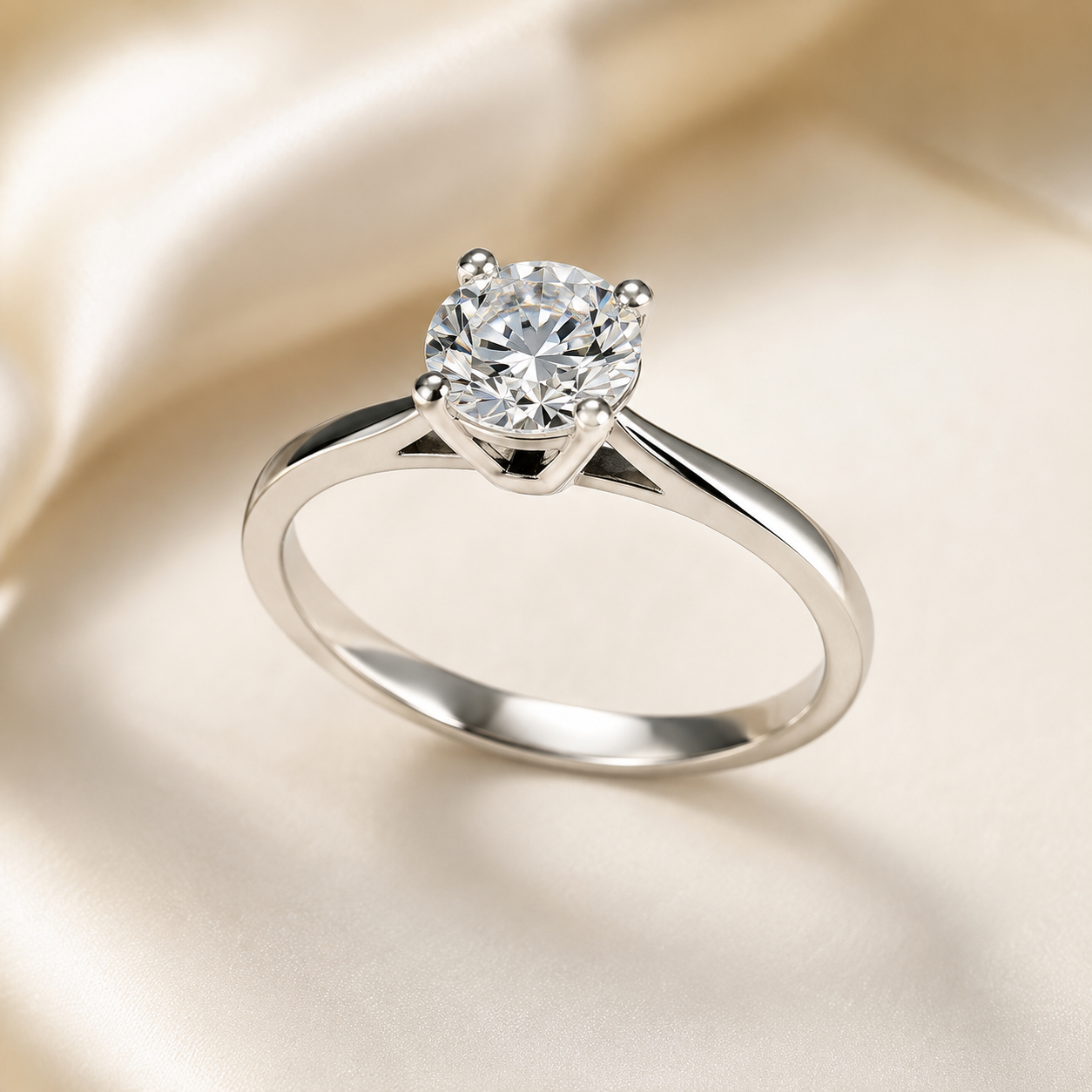Elmivra 1.01 carat round IGI-certified lab-grown diamond solitaire ring angled view