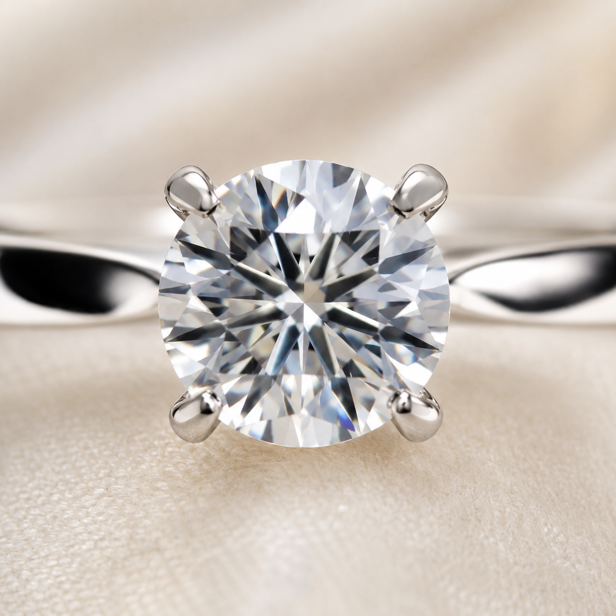 Elmivra 1.01ct D VVS1 round lab-grown diamond ring in 18K white gold close-up