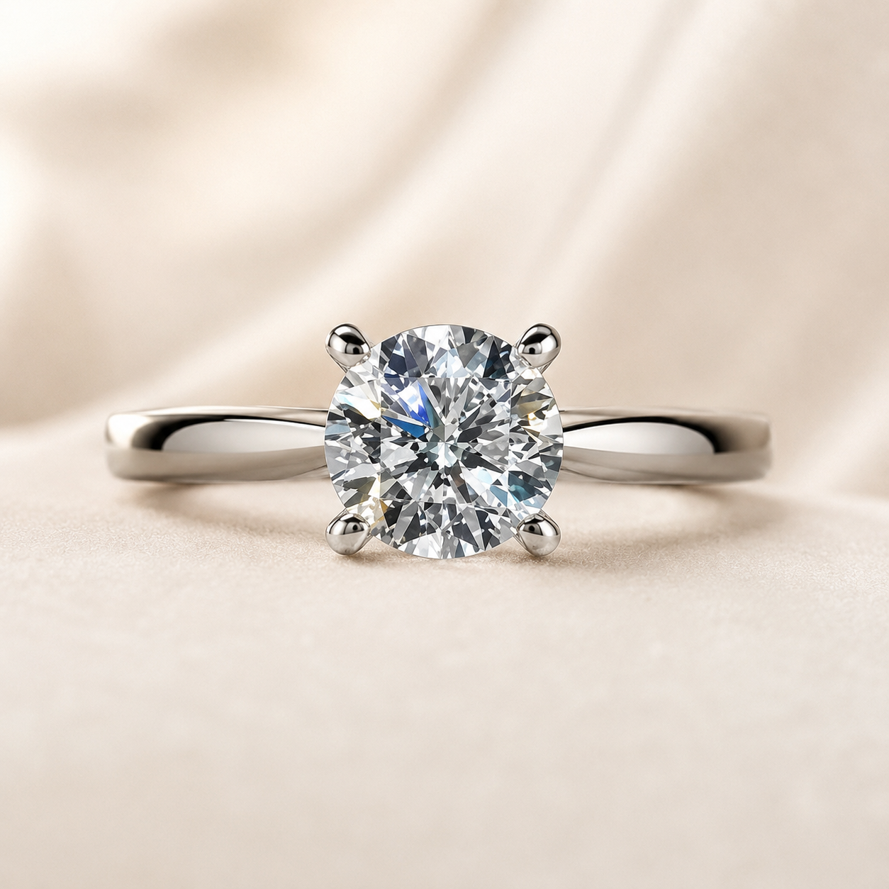 Elmivra 1.01ct round lab-grown diamond ring in 18K white gold front view