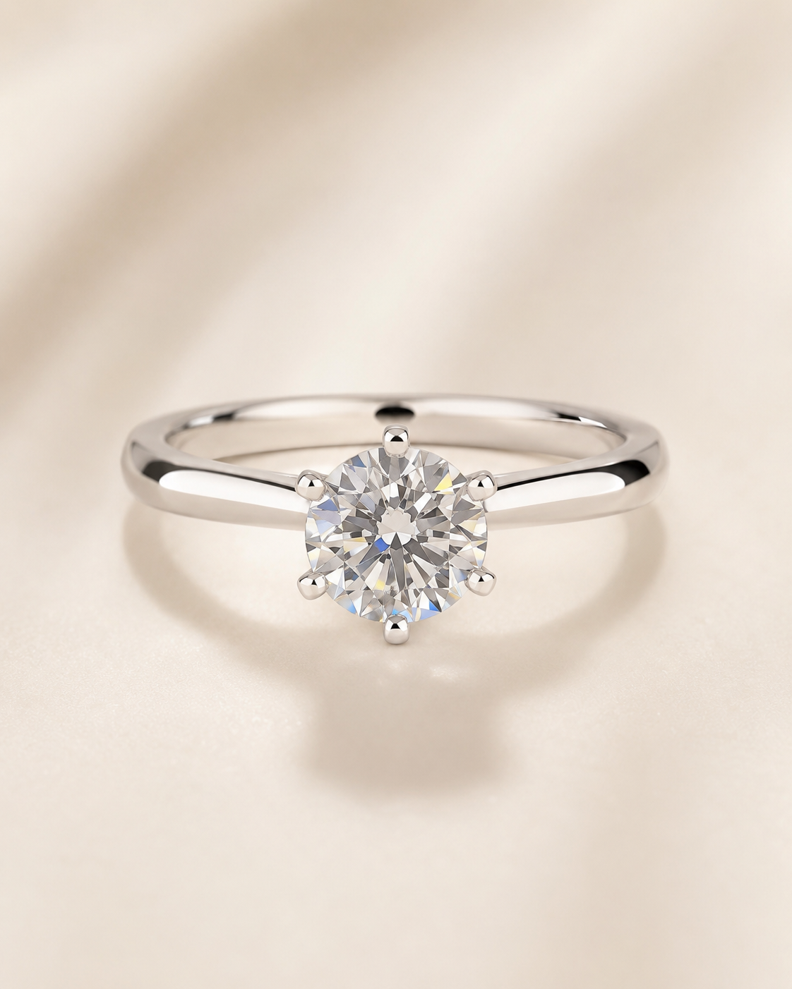 Essential Six-Prong 1 carat round lab-grown diamond ring in 18K white gold main image