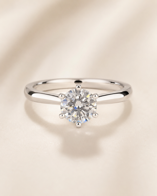 Essential Six-Prong 1 carat round lab-grown diamond ring in 18K white gold main image