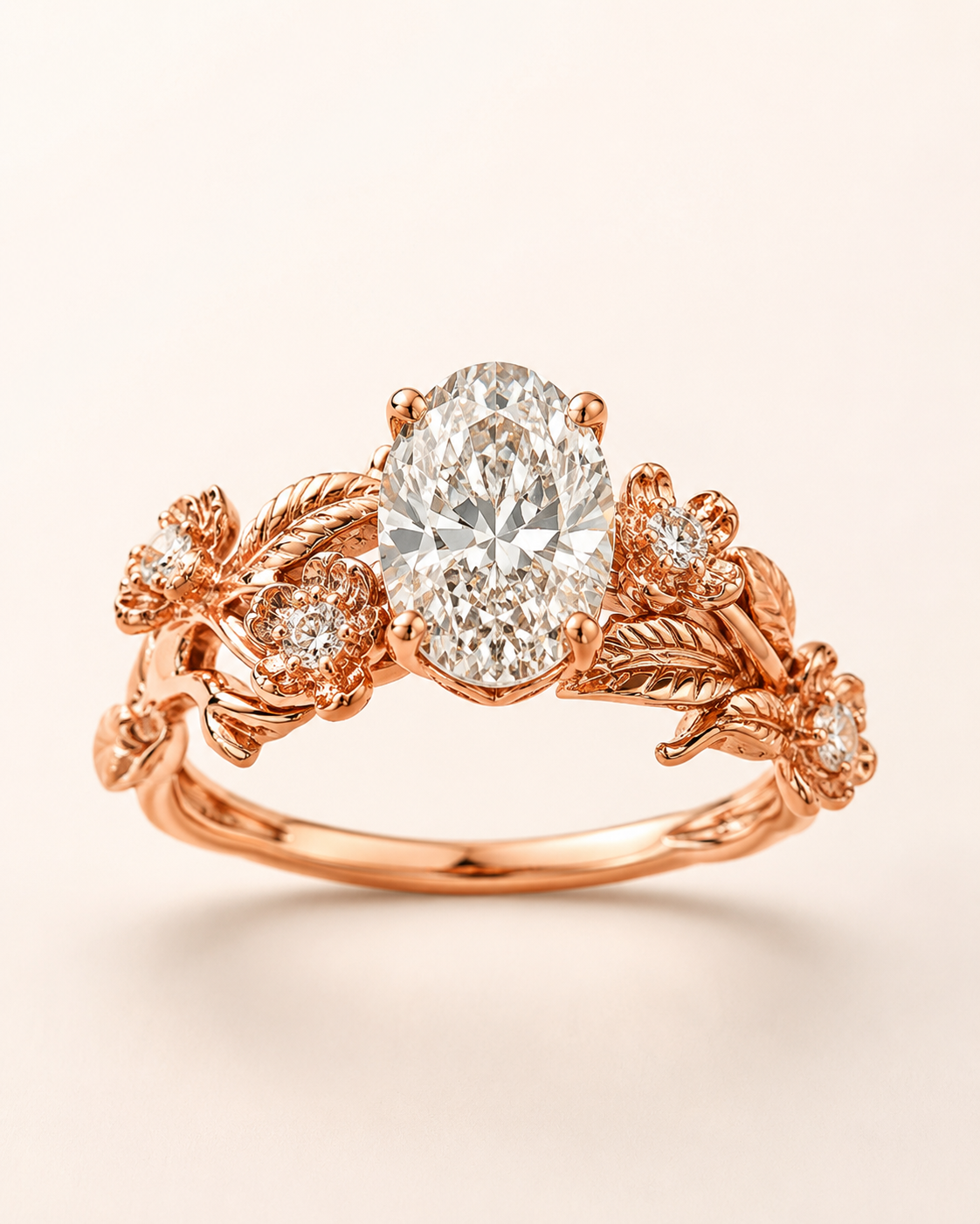 Elmivra Floral Vine 1.5 carat oval lab-grown diamond ring in 18K rose gold main