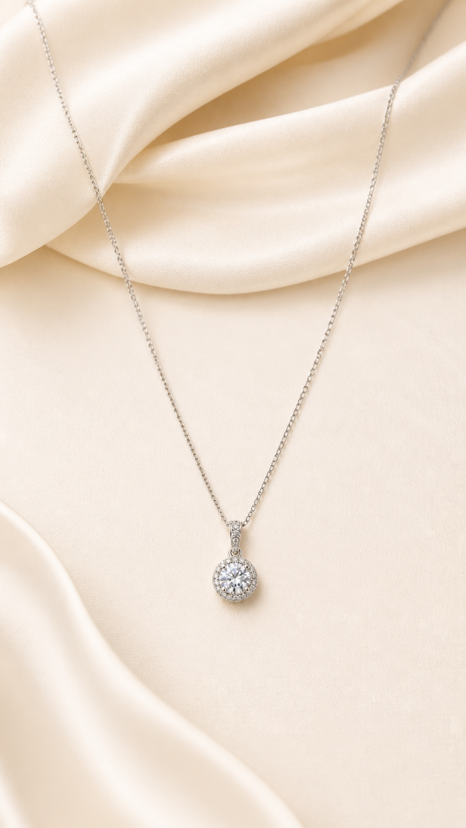 Front view of Halo Bloom pendant necklace