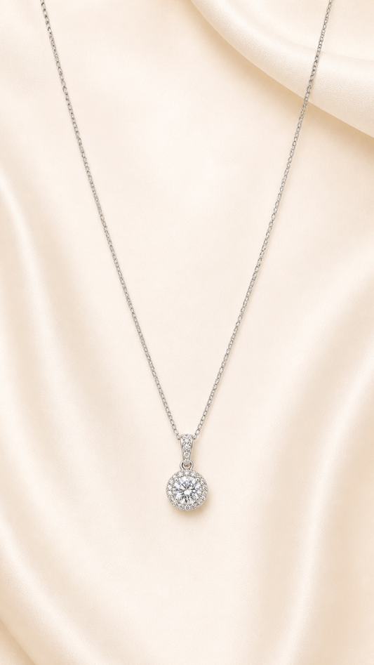 Halo Bloom 1 carat lab-grown diamond pendant necklace in 18K white gold