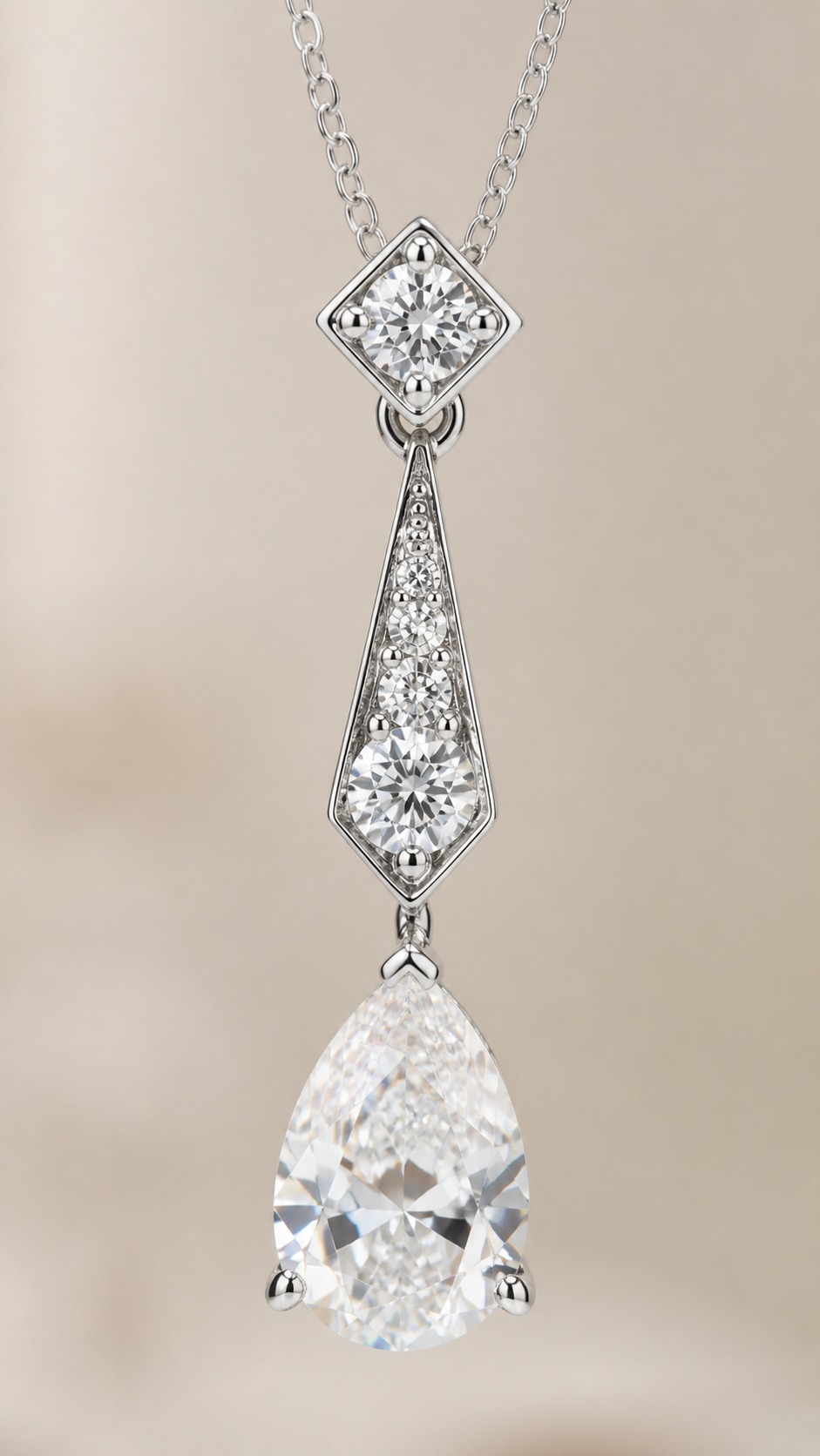 Close-up of Lumière Drop 1 carat pear lab-grown diamond pendant