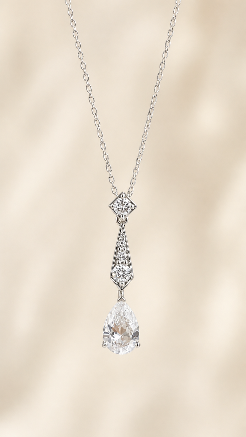 Front view of Lumière Drop 1 carat pear lab-grown diamond necklace in 18K white gold