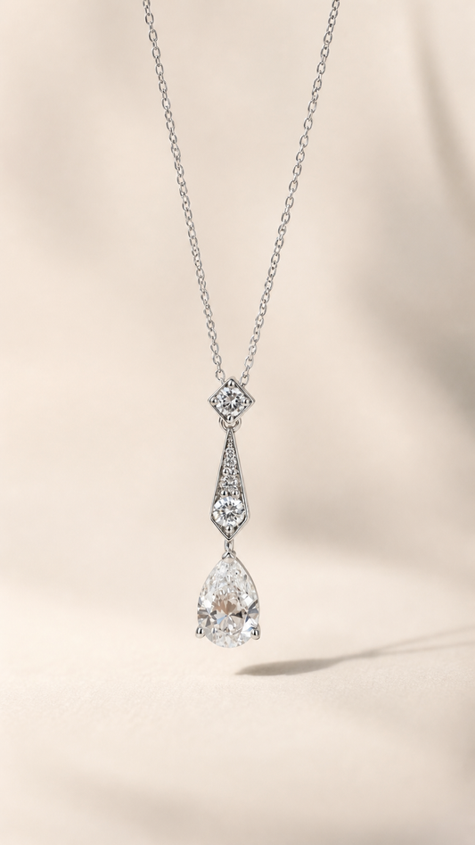 Lumière Drop 1 carat pear lab-grown diamond necklace in 18K white gold main view