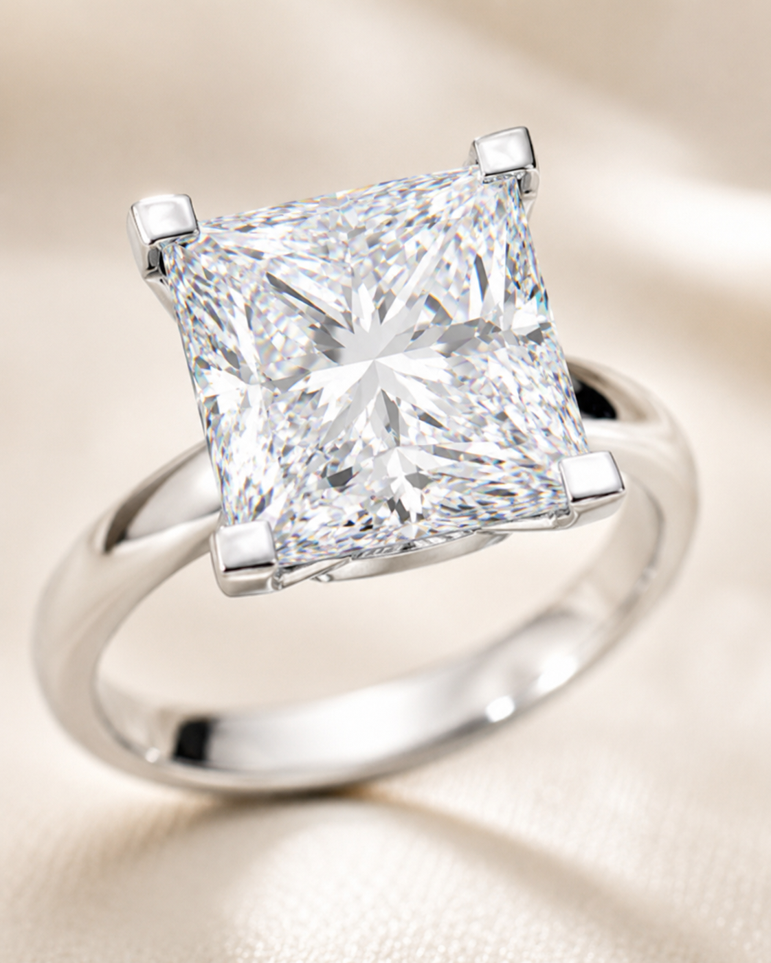 Lumière Princess 3ct princess-cut solitaire ring angle view