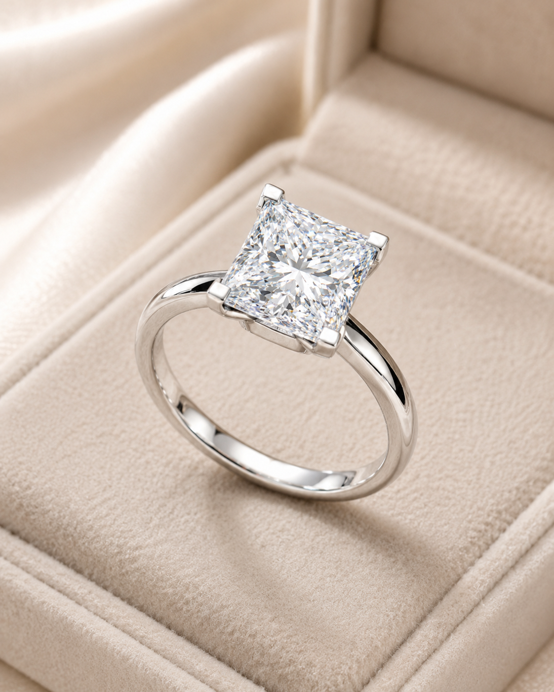 Lumière Princess ring front view with princess-cut center stone