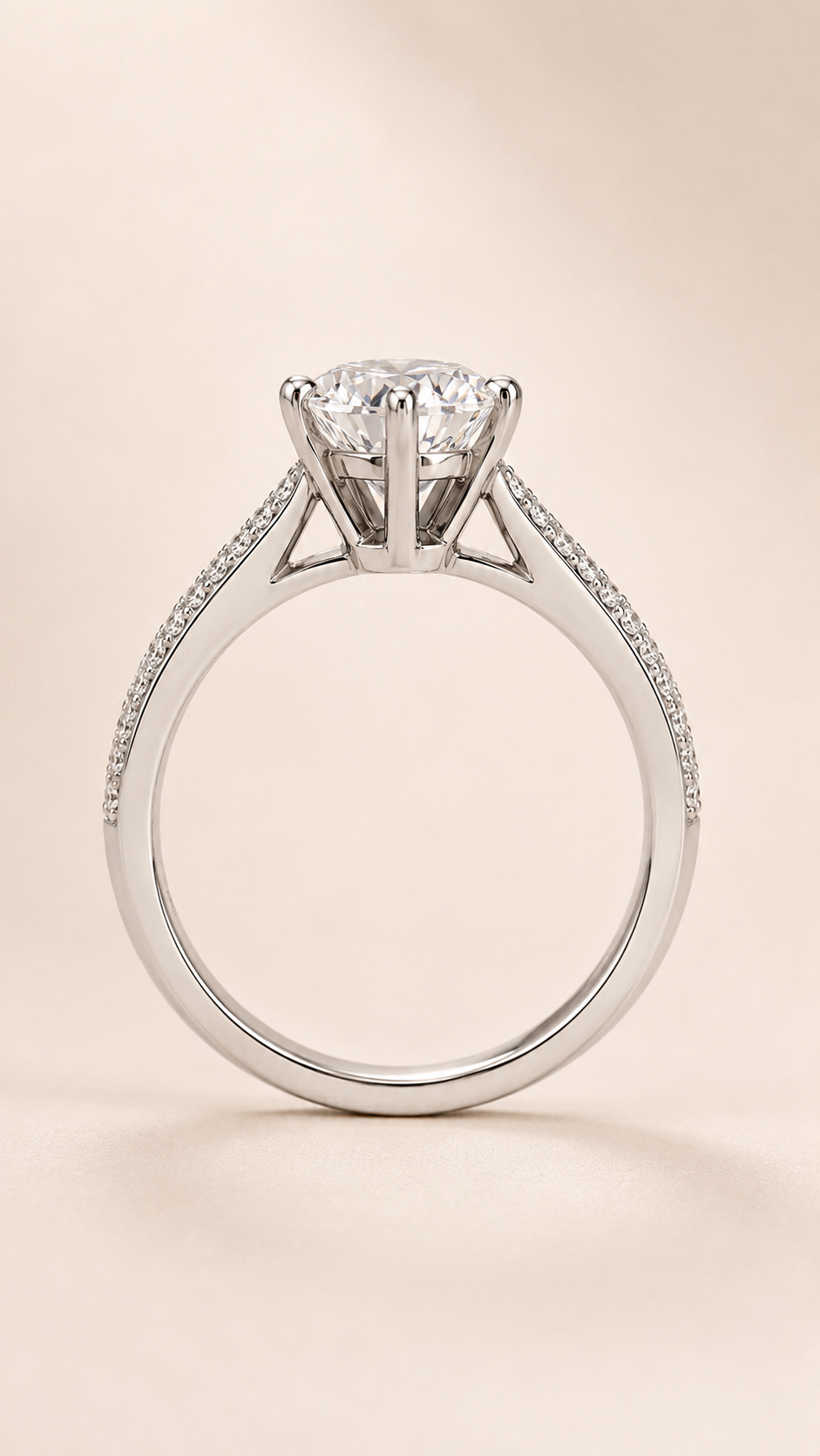 Lumière Six-Prong ring side detail showing cathedral shoulders and open gallery