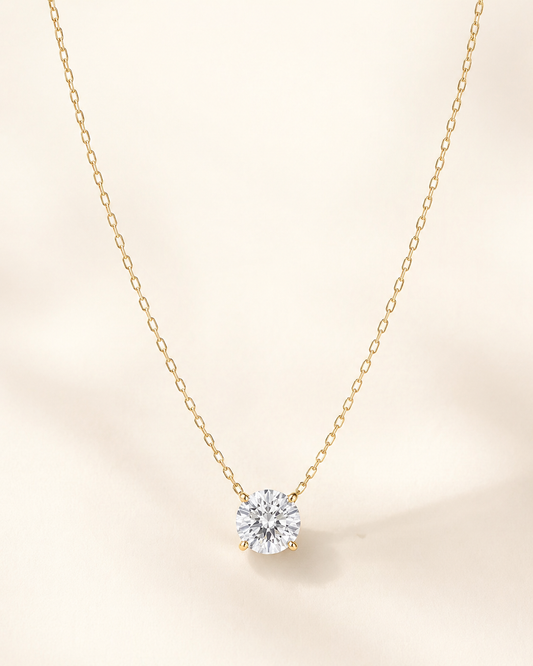 Elmivra Lumière Solitaire 1 carat round lab-grown diamond necklace in 18K yellow gold