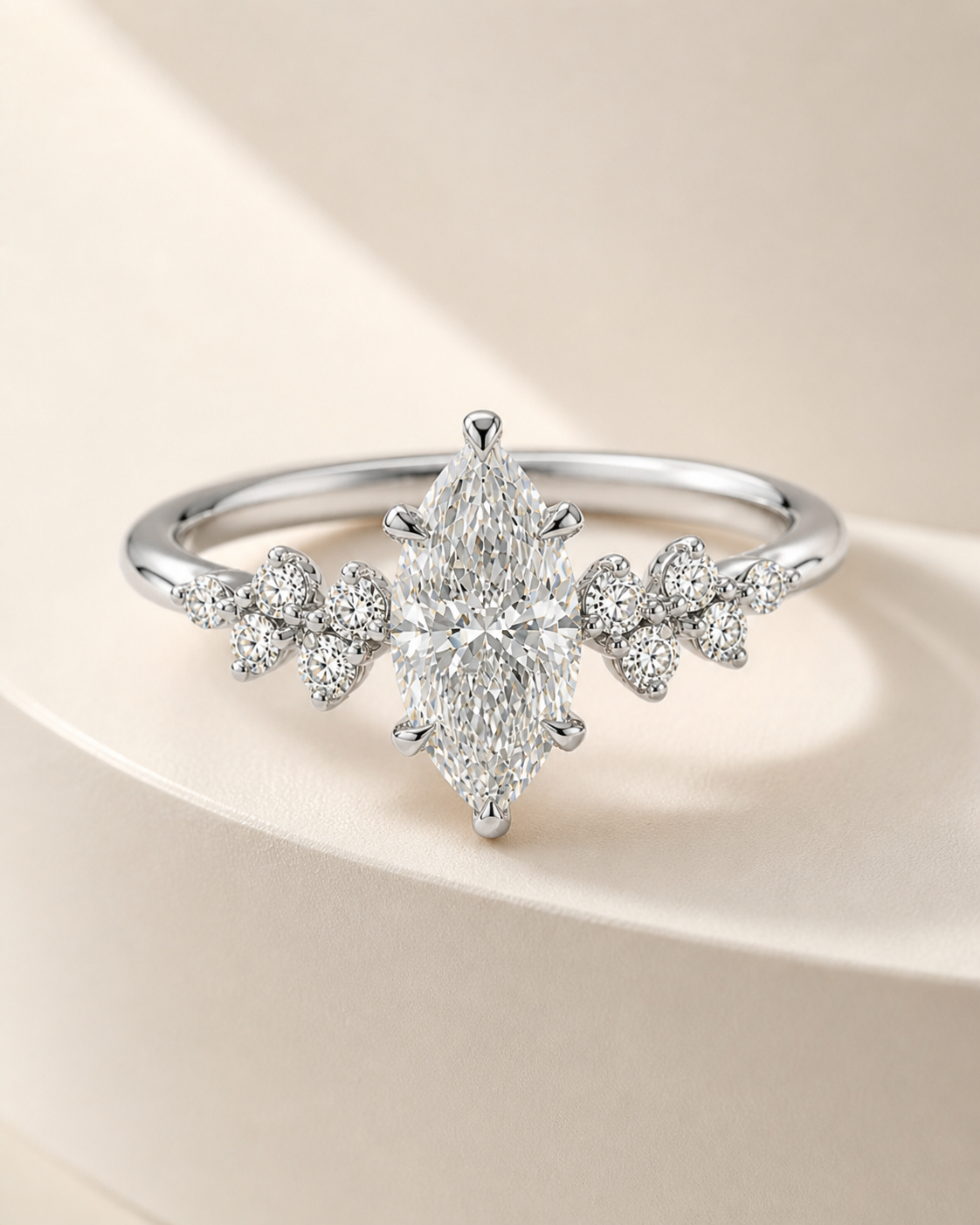 Front view of Marquise Crown 1 carat marquise lab-grown diamond ring
