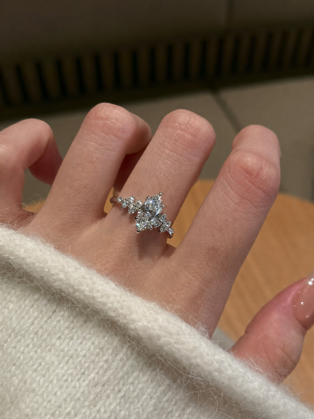 Model wearing Elmivra Marquise Crown marquise lab-grown diamond ring