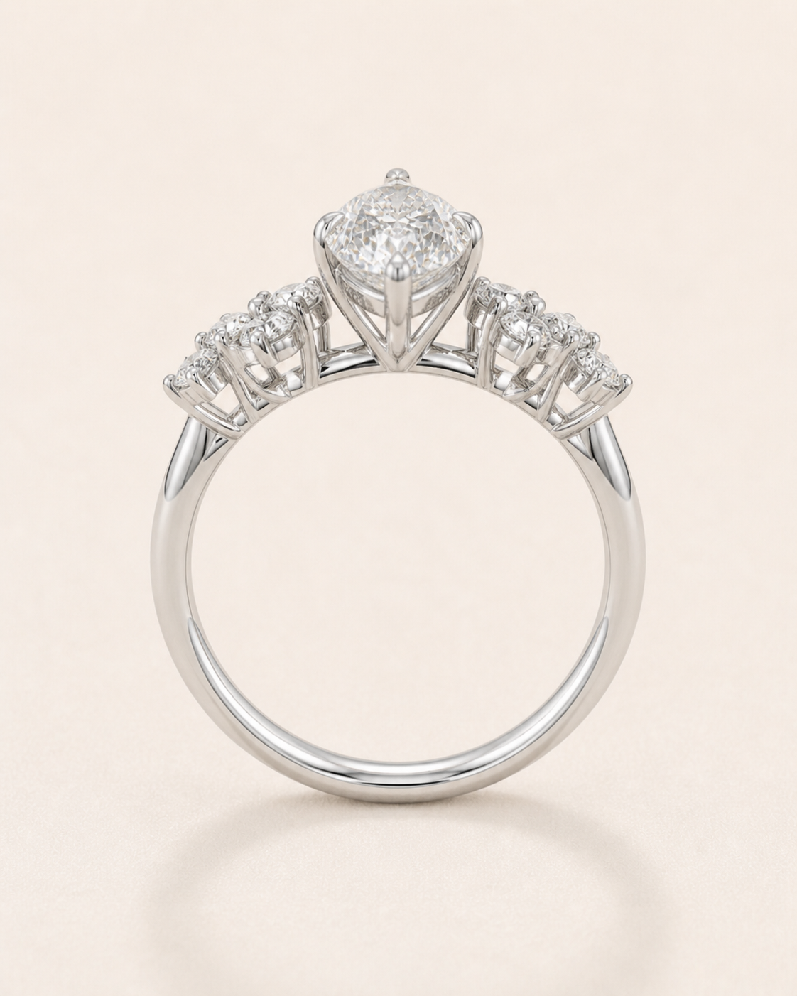 Side detail of Marquise Crown lab-grown diamond ring in 18K white gold